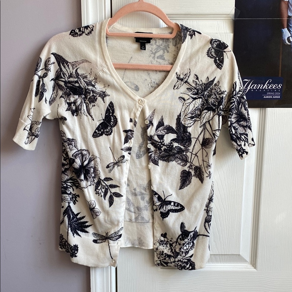 Talbots Petites Pima Cotton Floral Print Women's Cardigan Black & light Cream